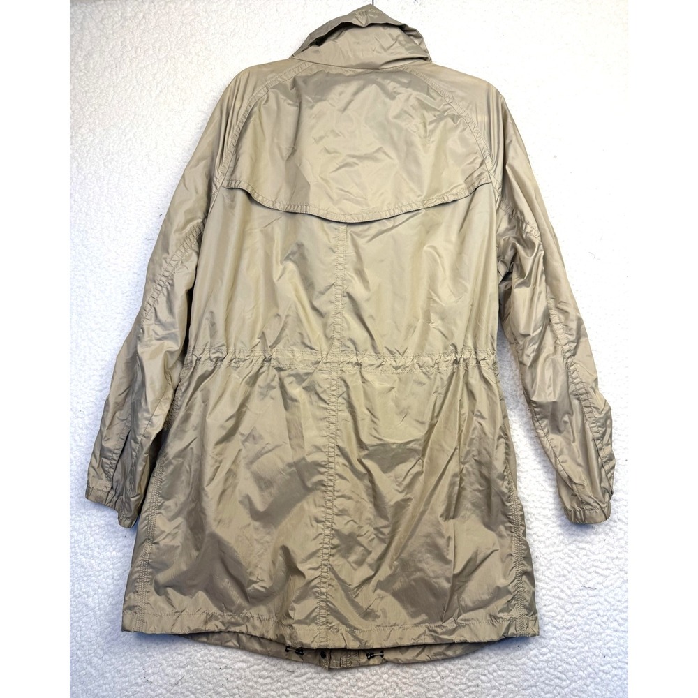 Coach Rain Coat Womens Large Beige Mid Length Zip Jacket Drawstring Pockets - Picture 2 of 10